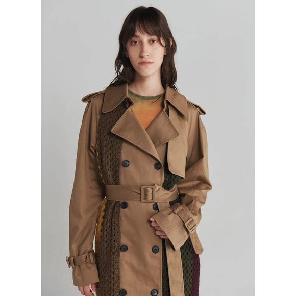 Monse Crochet Combo Trench Coat in Dark Khaki M - Picture 2 of 6